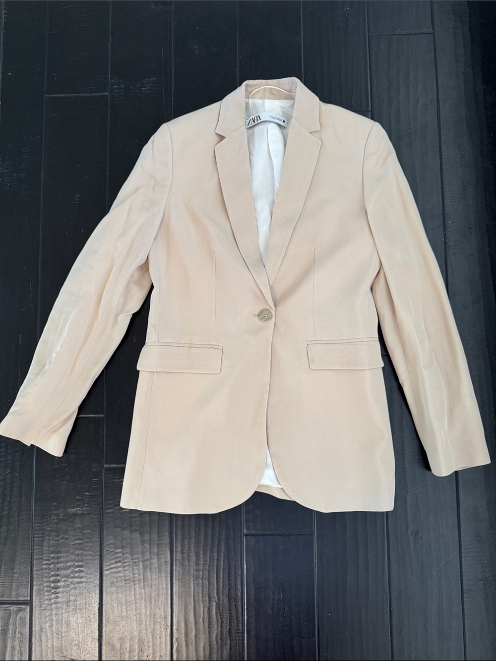 Zara Light Cream Single-Button Tailored Blazer